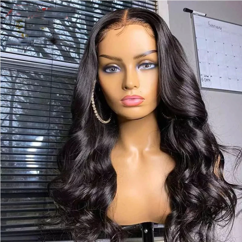 180%Density 26Inch Long Body Wave Remy Lace Front Wig For Black Women With Baby Hair Middle Part Natural Hairline Daily Wigs
