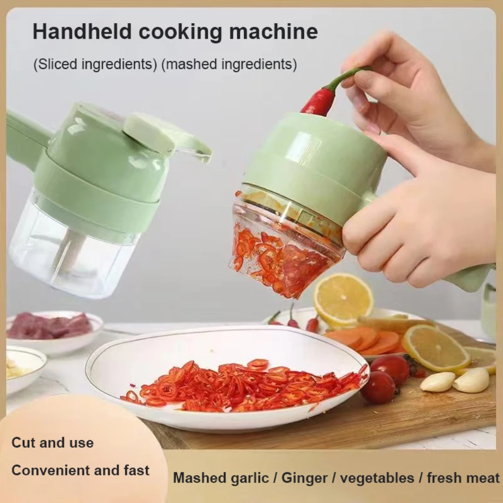 

4 In 1 Mini Handheld Cooking Machine Electric Portable Vegetable Cutter Set Handheld Electric Wireless Food Chopper