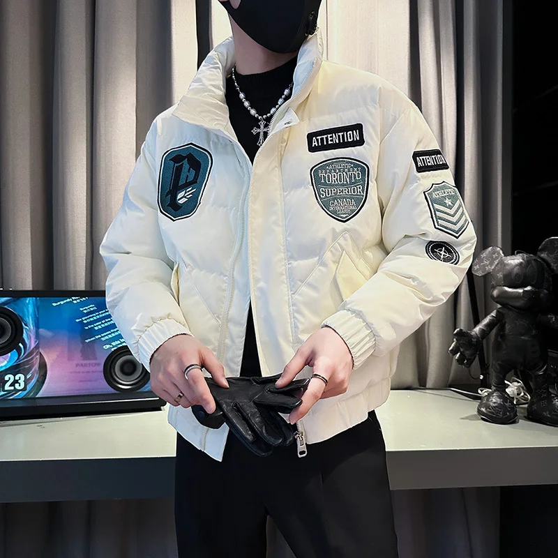 Badge Embroidery Parkas Jackets Men Winter Thicken Warm Casual Slim Puffer coats Hiphop Overcoat Streetwear Social Men Clothing