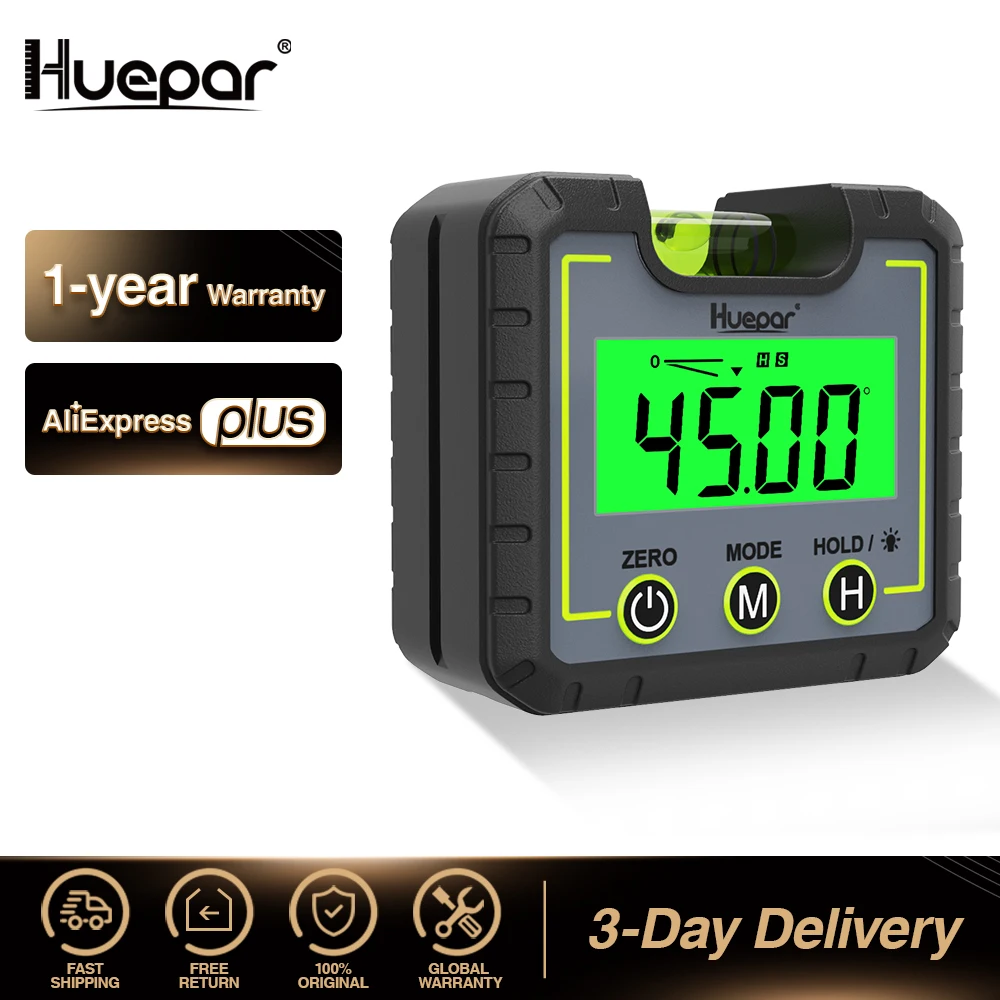 Huepar Digital Level Angle Gauge Mini Angle Finder Level Box with V-Groove Magnetic Base&Backlight LCD Bevel Gauge Inclinometer