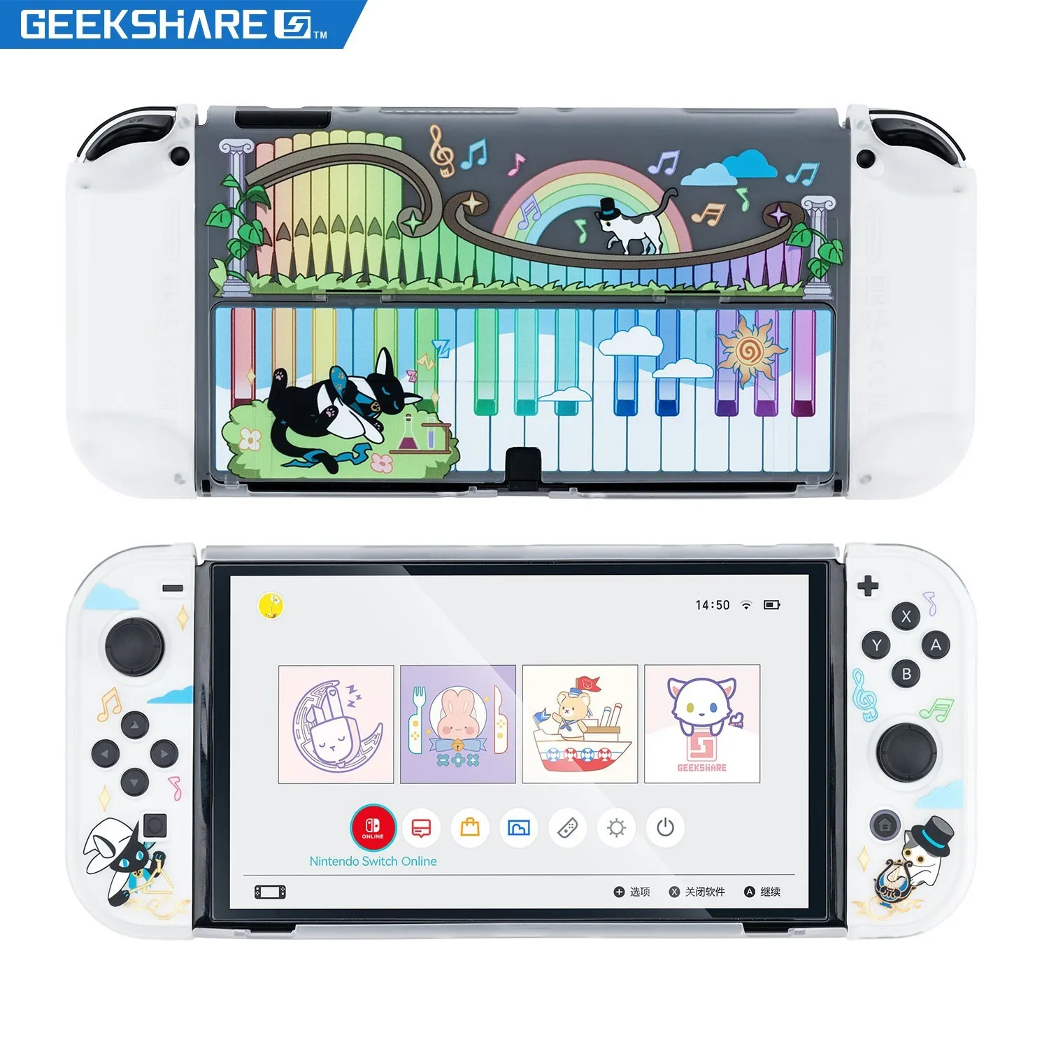 

GeekShare for Nintendo Switch OLED Case Piano Melody Transparent Split Joy-con Protective Hard Shell For Switch OLED Accessories