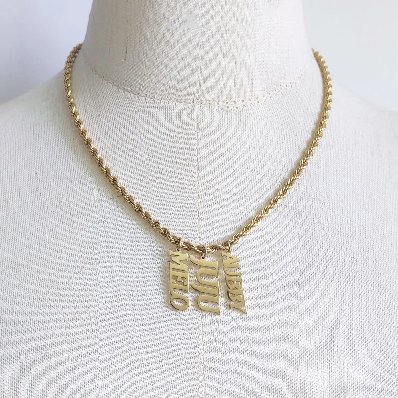 Gold-color Stainless Steel Twist Chain Necklace Fashion Simple Creative Custom Name Pendant Jewelry Man Women Personalized Gift