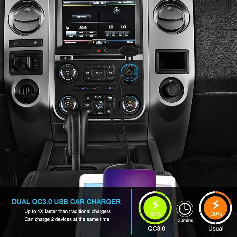 3x12 В USB розетка двойное QC 3 0 Автомобильное зарядное устройство с переключателем 36