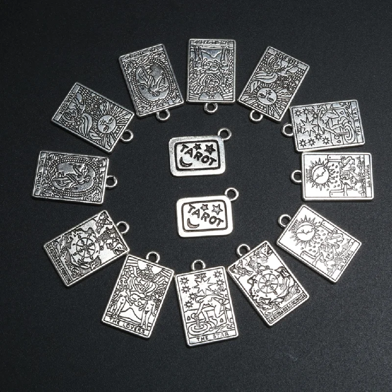 

14pcs Silver Plated Hip Hop Style Witch Divination Astrology Tarot Pendant DIY Charm Necklace Bracelet Jewelry Crafts Making
