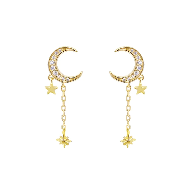 

Stars Moon Zircon Chain Ear Studs for Women Earrings Boho Piercing Fashion Jewelry Ins Same Earring Popular Party Gifts