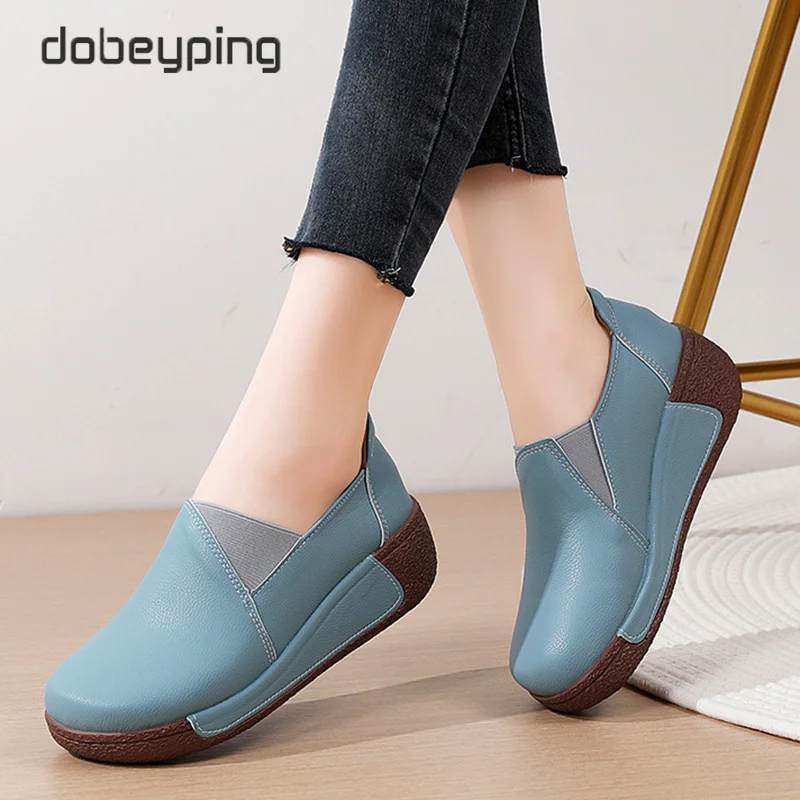 Spring Autumn Soft Women's Shoe Flat Platform Ladies Loafers Leather Wedge Female Sneakers Moccasins Slip On Casual Shoes Women