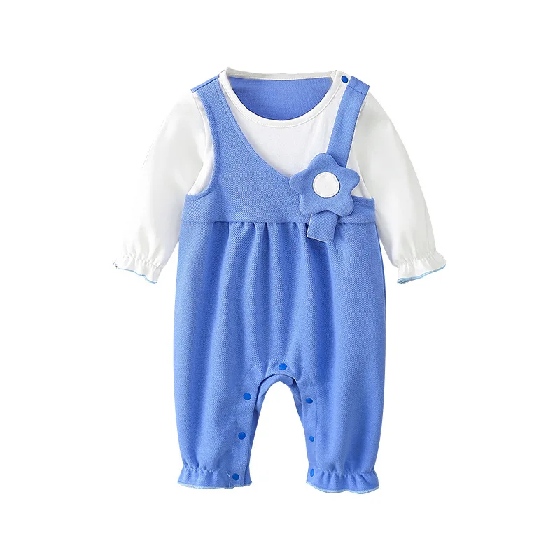 Children's clothing 2022 autumn new baby onesie small fresh blue baby long-sleeved romper