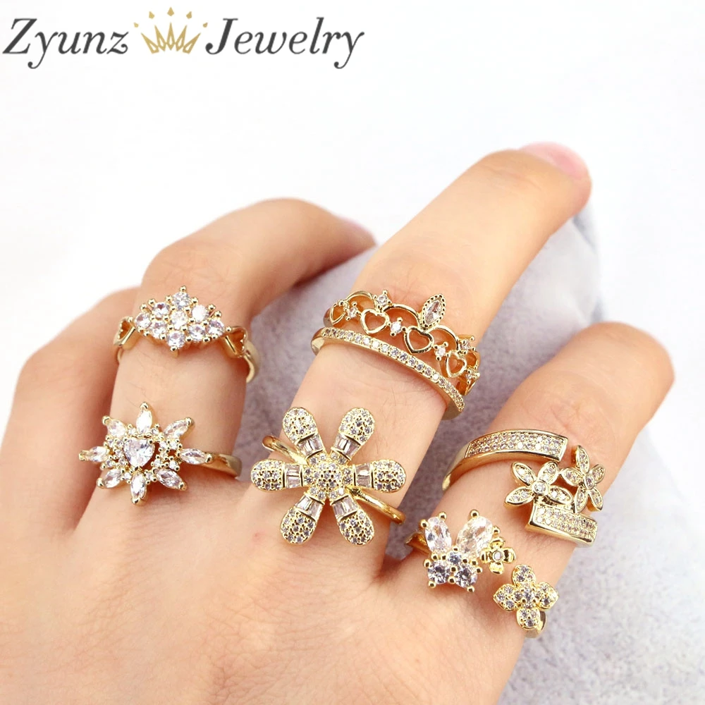 

5PCS, 2022 Trend Vintage CZ Zircon Flower For Women Ring Elegant Gold Engagement Wedding Ring Femme Jewelry