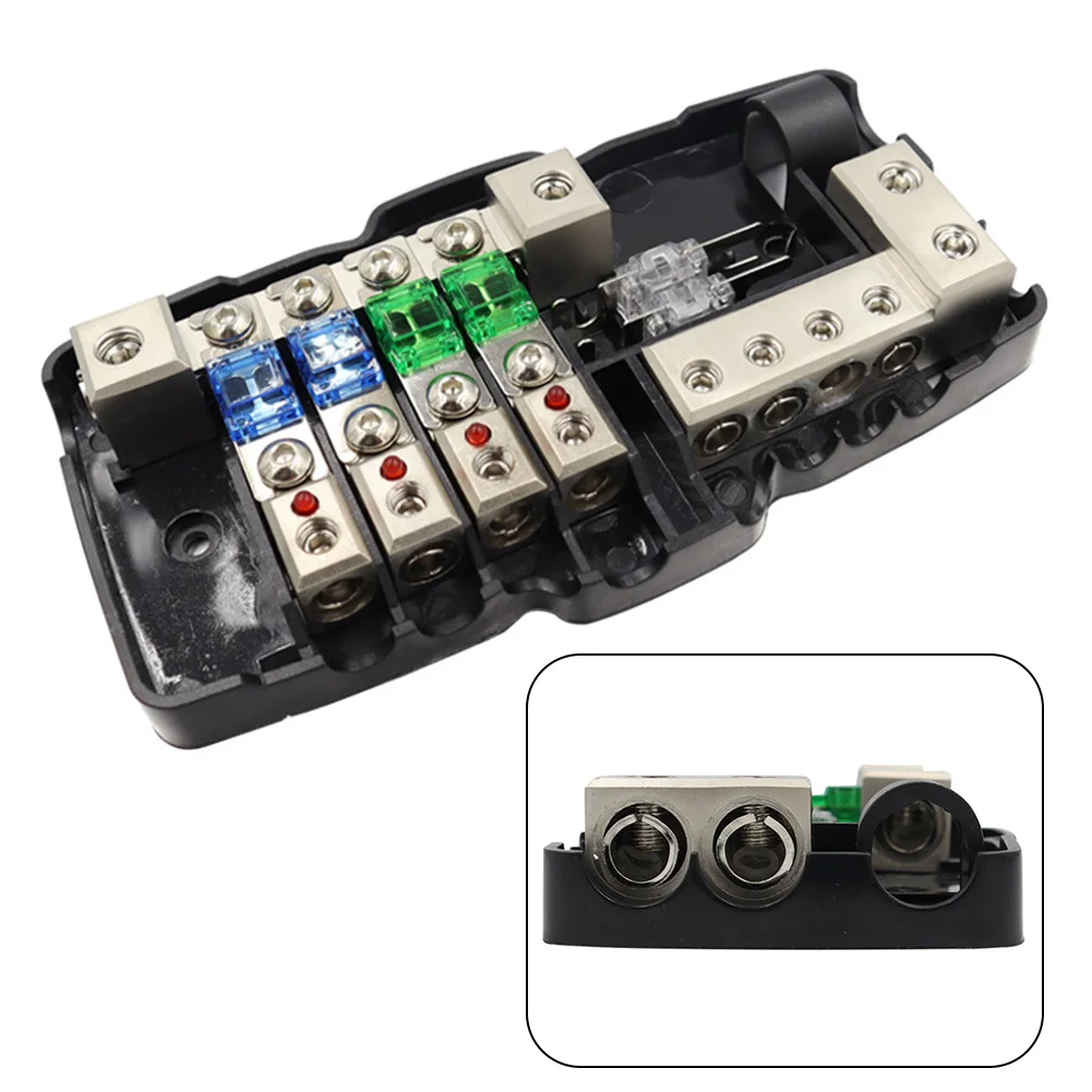 

Multi-functional Fuse Block LED Car Audio Stereo ANL Fuse Holder Distribution 2 X 0/4GA/4 X 4/8GA Multi-functional Fuse Block