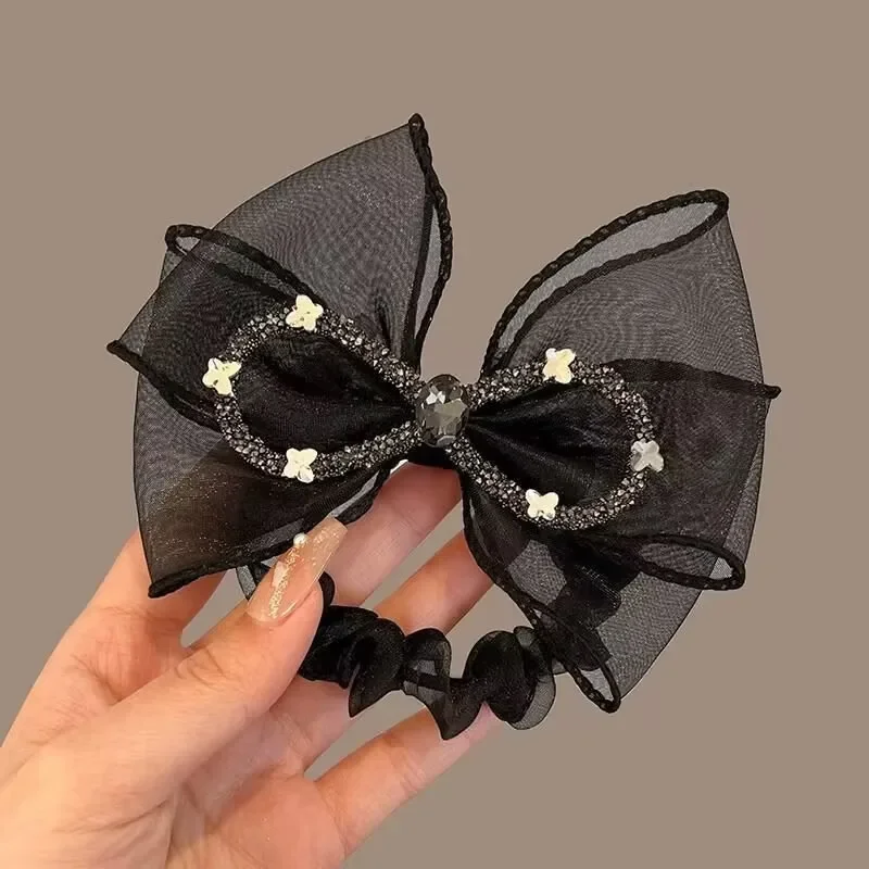 Элегантные сетчатые заколки для волос с бантом женщин резинка кристаллами