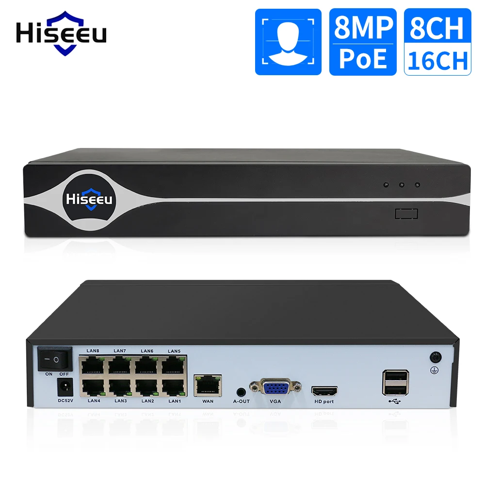 

Видеорегистратор Hiseeu 8CH/16CH 4K PoE