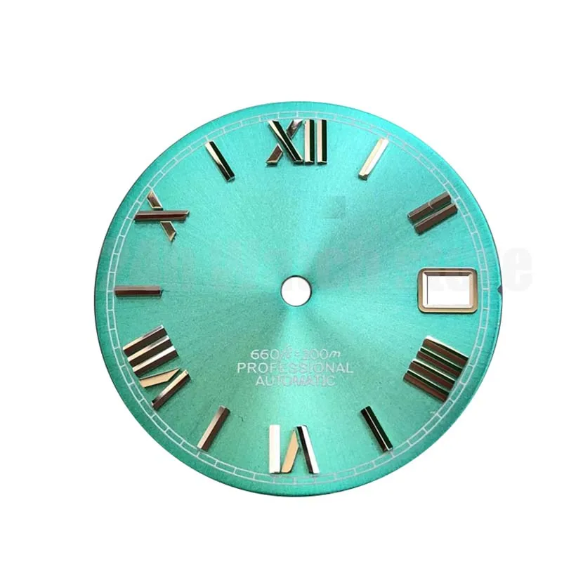 Enlarge 2022 watch dial sun grain silver nail 28.5mm Roman word assembly Japanese nh35 automatic movement tiffany blue nh35 watch