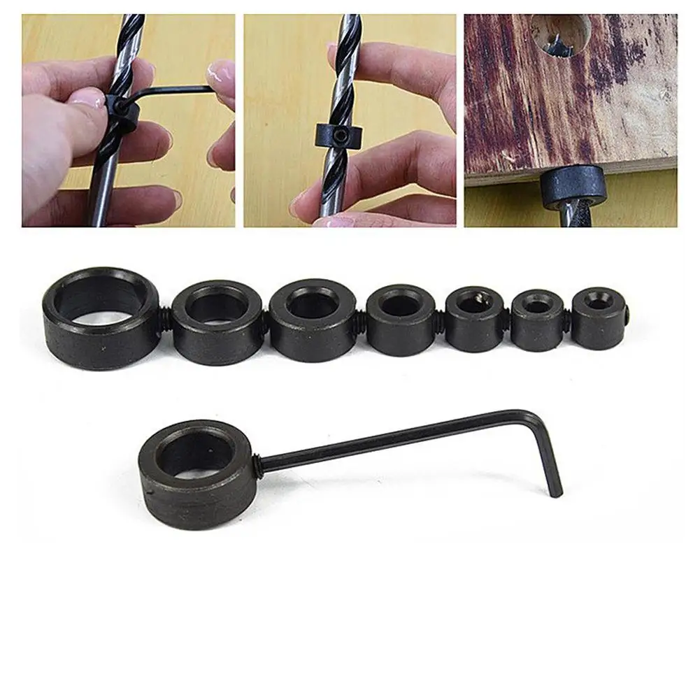 

9 Pcs Drill Bit Shaft Limited Ring With Wrench Woodworking Positioning Depth Stop Collars Screw Clamp Adjustment Accessories