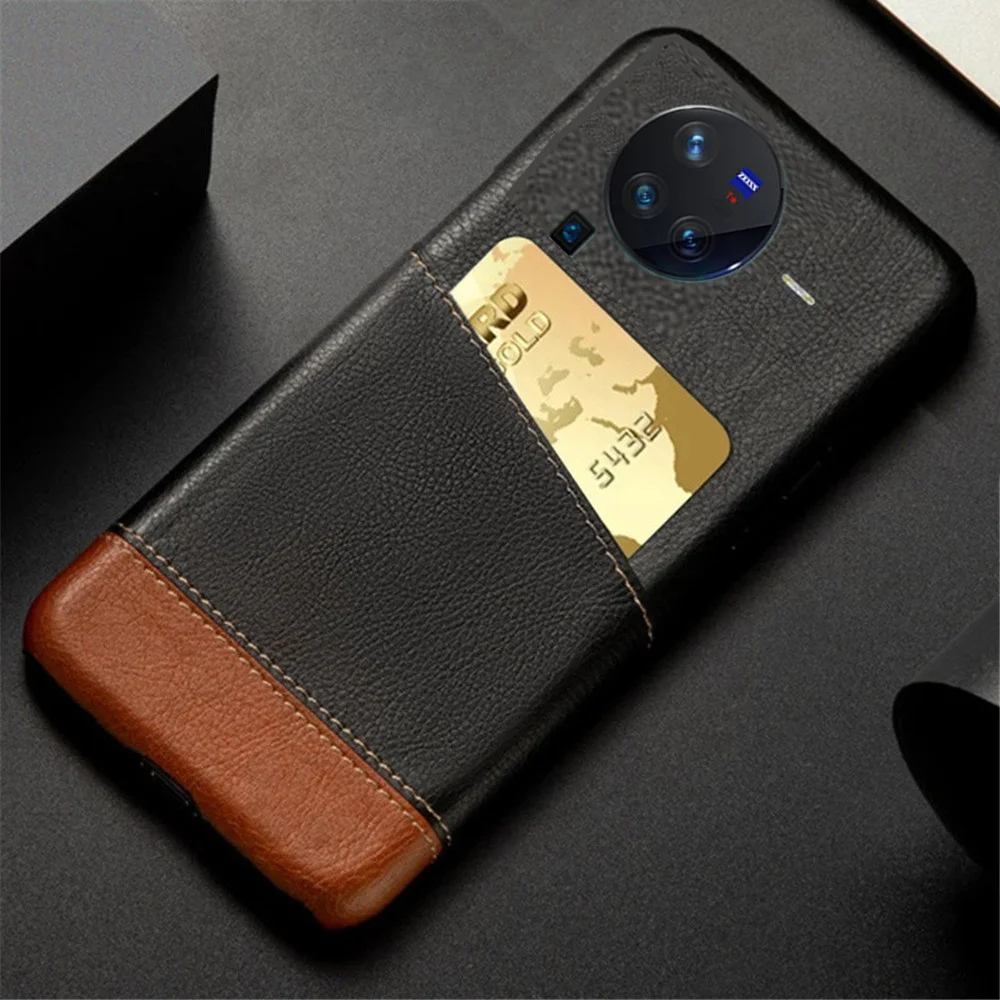 

Case For VIVO X80 Pro Mixed Splice PU Leather Credit Card Holder Cover For VIVO X80 X70 Pro Plus X60 Pro Plus Funda Coque