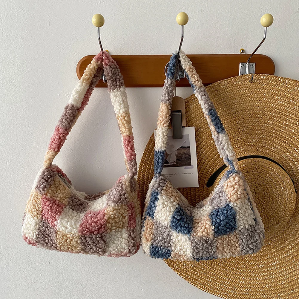 

Fashion Woman Shoulder Bags Casual Female Lattice Pattern Lady Underarm Bag Shopping Street Tissue Cellphone Storage Holders