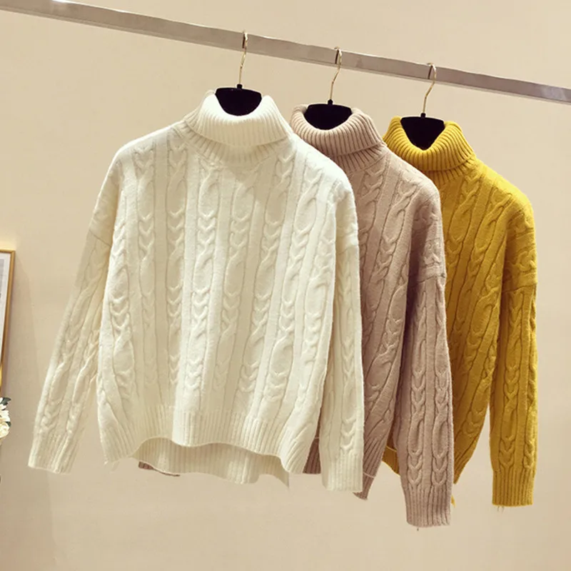 

Elegant Autumn Winter Sweater Women Knitted Pullover 2022 New Long Sleeve Sweaters Turtleneck Jumper Yellow Shirt Female Tops