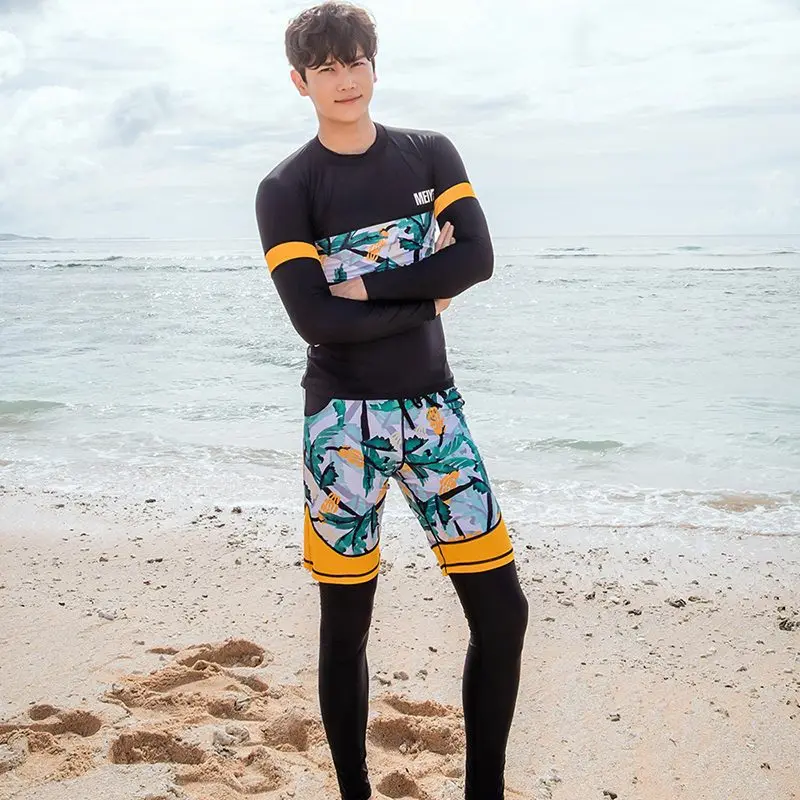 UPF 50+Sun Protect Men's Long Sleeve 3pcs Set Athletic Surfing Rashguard Women Yoga Fitness Bathing SwimSuit Beach Wear Push Up