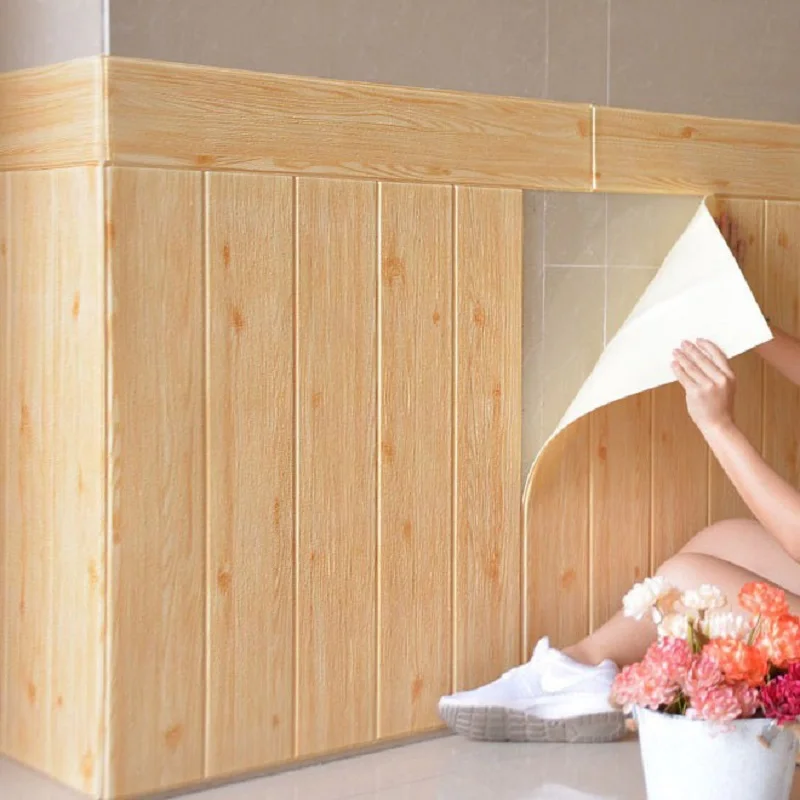 

Wood Grain Wall Stickers Waterproof Self-adhesive Foam Anti-collision Floor 3D Wallpaper Bedroom Living Room decor 35*35CM