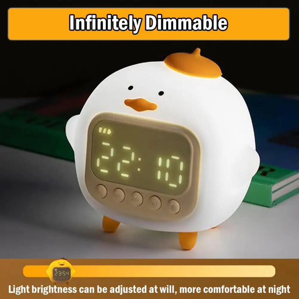 

Adorable Stepless Dimming Gift Lovely Hug Duck Wake Up Desktop Clock with Sleep Timing Night Light Alarm Clock for Kids Room
