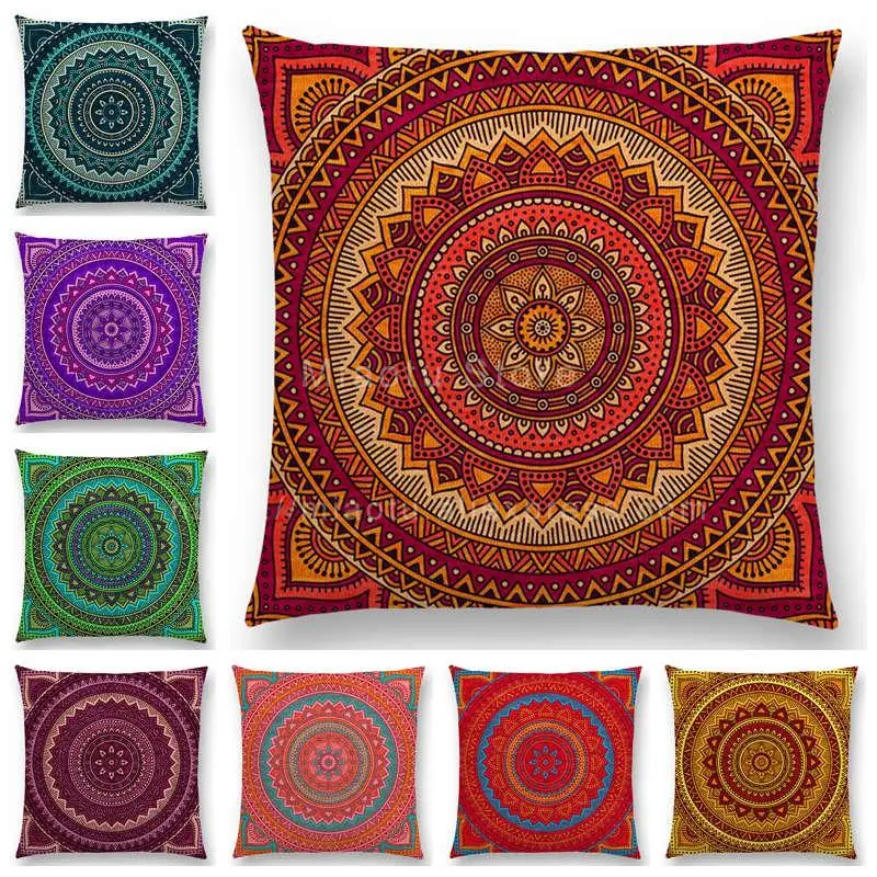 

Hippie Mandala Boho Rainbow Floral Pattern Cushion Vintage Circle Cover Sofa Home Decor Throw Pillow Case