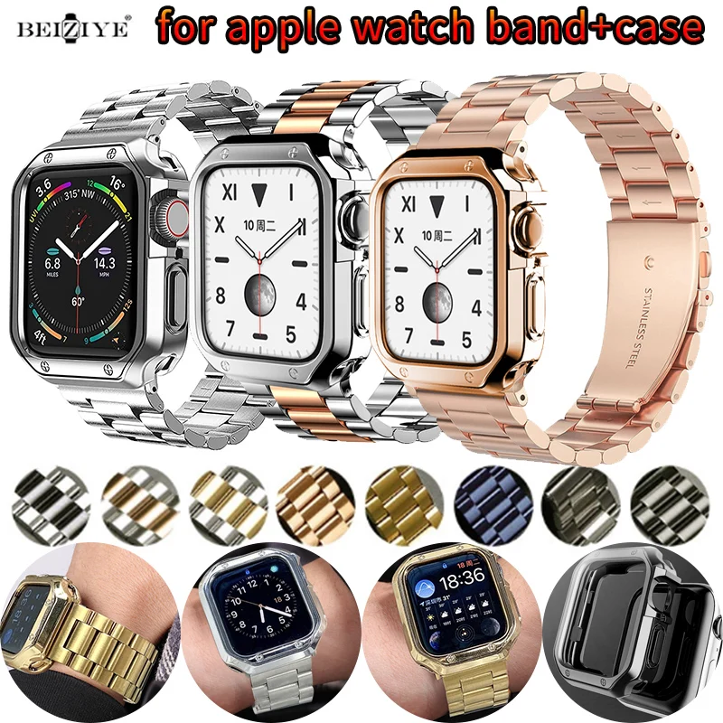 

Case+Strap For iWatch Band 7 41mm 45mm Stainless Steel Bracelet For Apple Watch 44mm 42mm SE Series TPU Cover 6 5 4 3 38mm 40mm