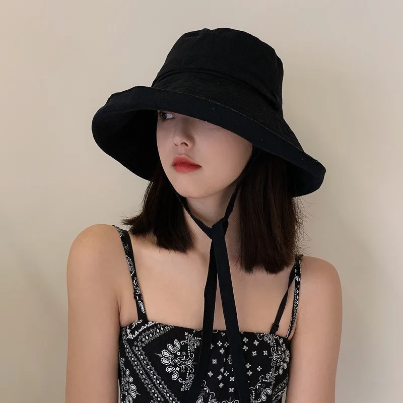 Панама женская с завязкой хлопковая пляжная Складная от солнца большими полями