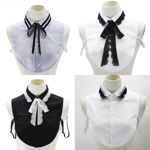 Bowknots Lapel Fake Collar Girls Shirt Women False Collars Neck Tie Vintage Detachable Collar Blouse Top Clothes Accessories