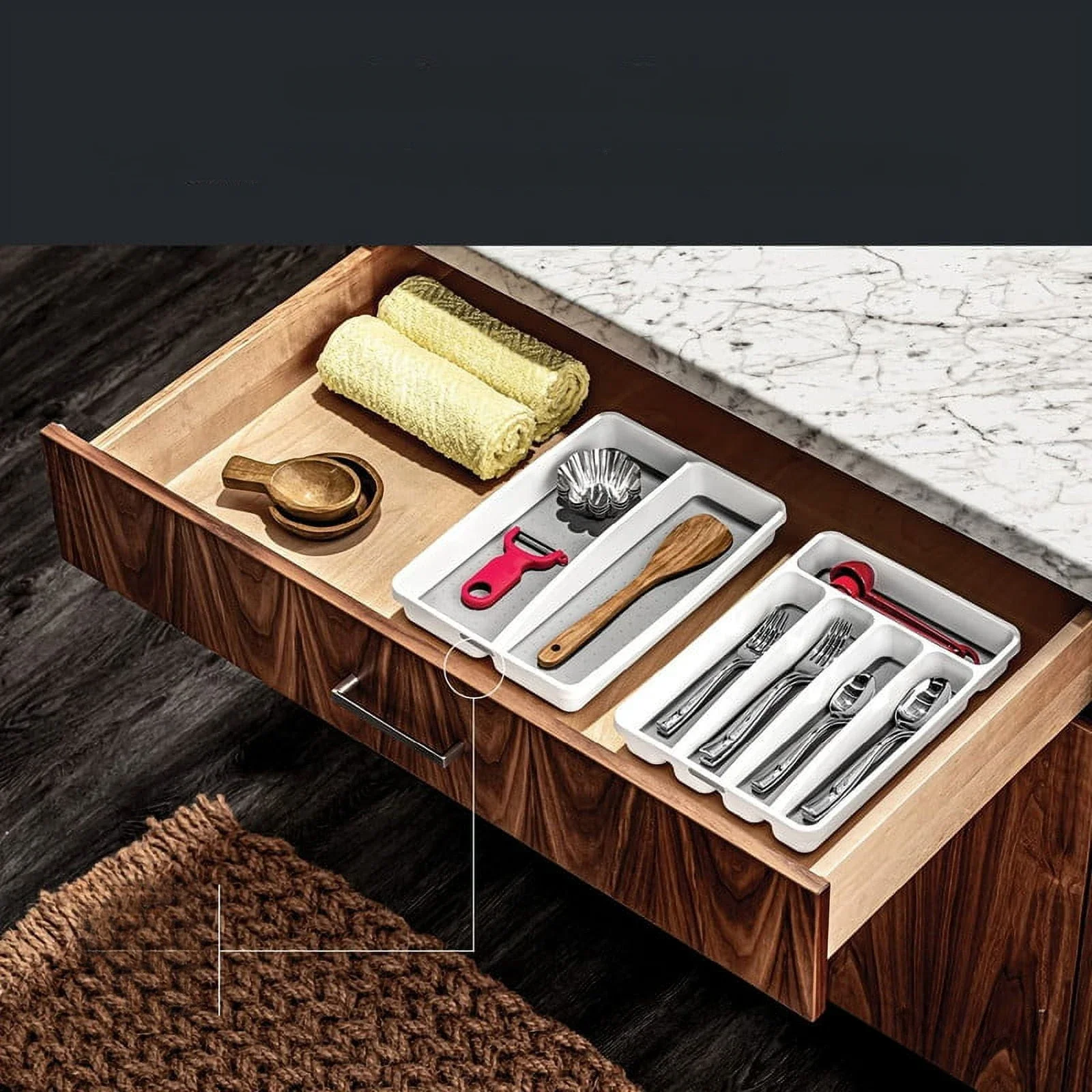 

Multipurpose Storage Tray Drawer Organizer, White, Trays,Kitchen Storage, Food Tray,decorative Tray, Cutlery Organizer