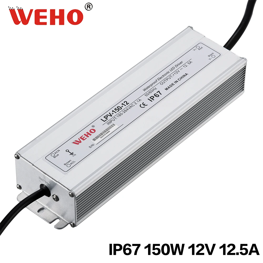 

LPV-150/200W Small Size 2 Years Warranty IP67 Power Driver 12V 24V 150W 200W Waterproof Led Power Supply