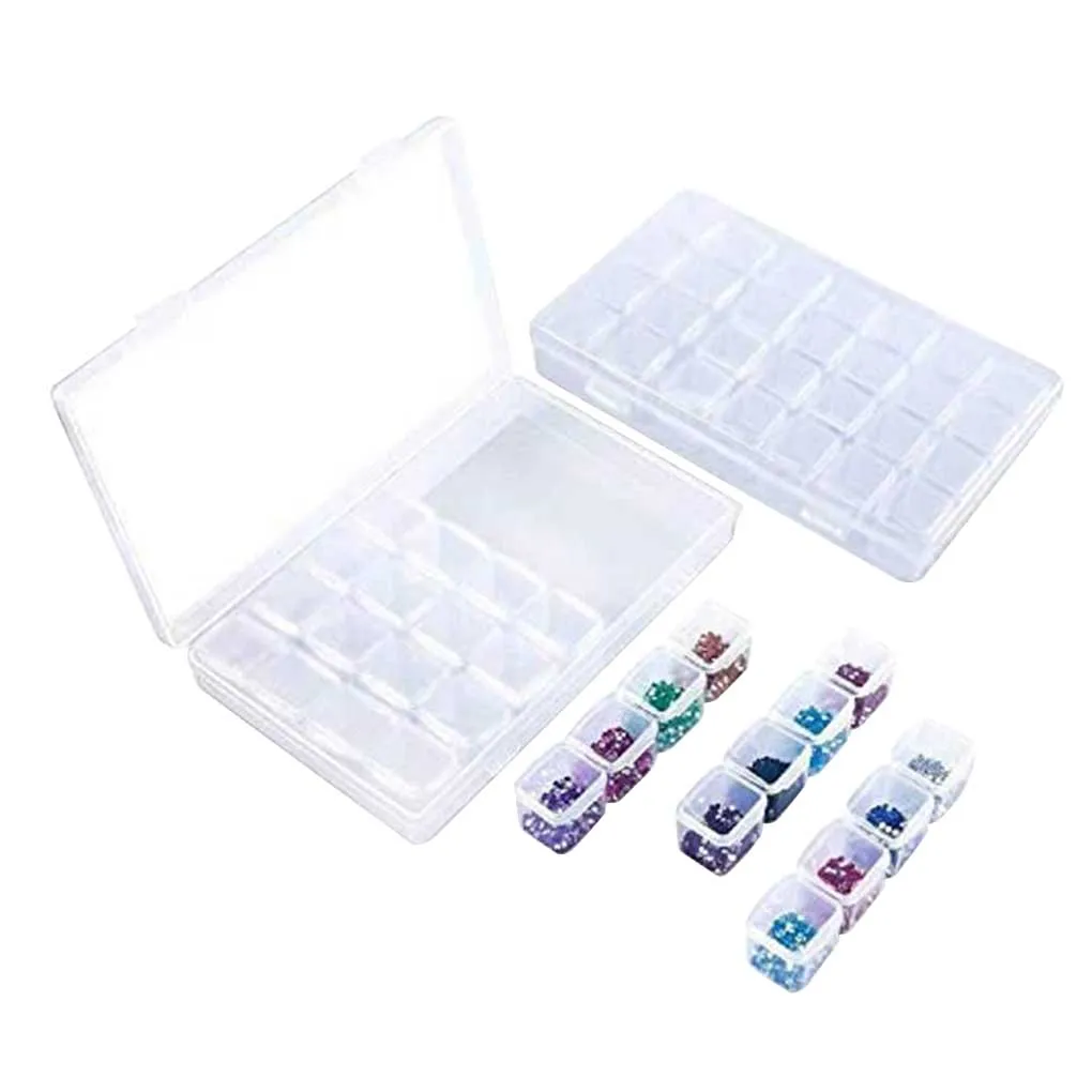 

2pcs 28 Grids Crystal Storage Box Nail Glitter Powder Sequins Jewelry Findings Organizer Case Container