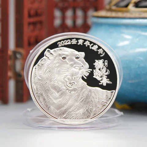 Коллекционные монеты 2022 год Тигра золотые зодиаки китайская Золотая монета на удачу значок коллекция фэн-шуй украшение