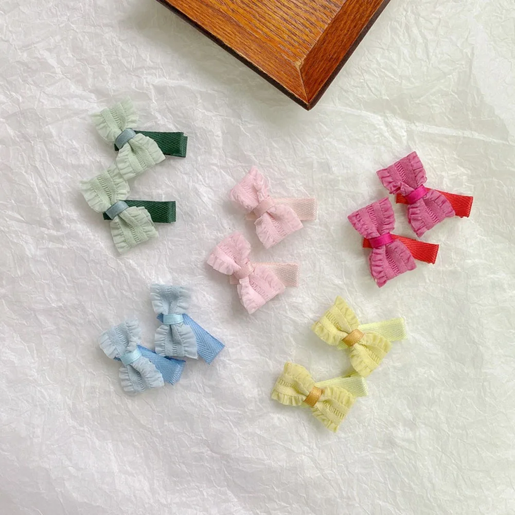 

2pcs/set Blue Lace Bow Hair Clips Korean Cotton Hair Bows Clips For Baby Kids Lovely Barrettes Hairpin Girls Hair Accessories