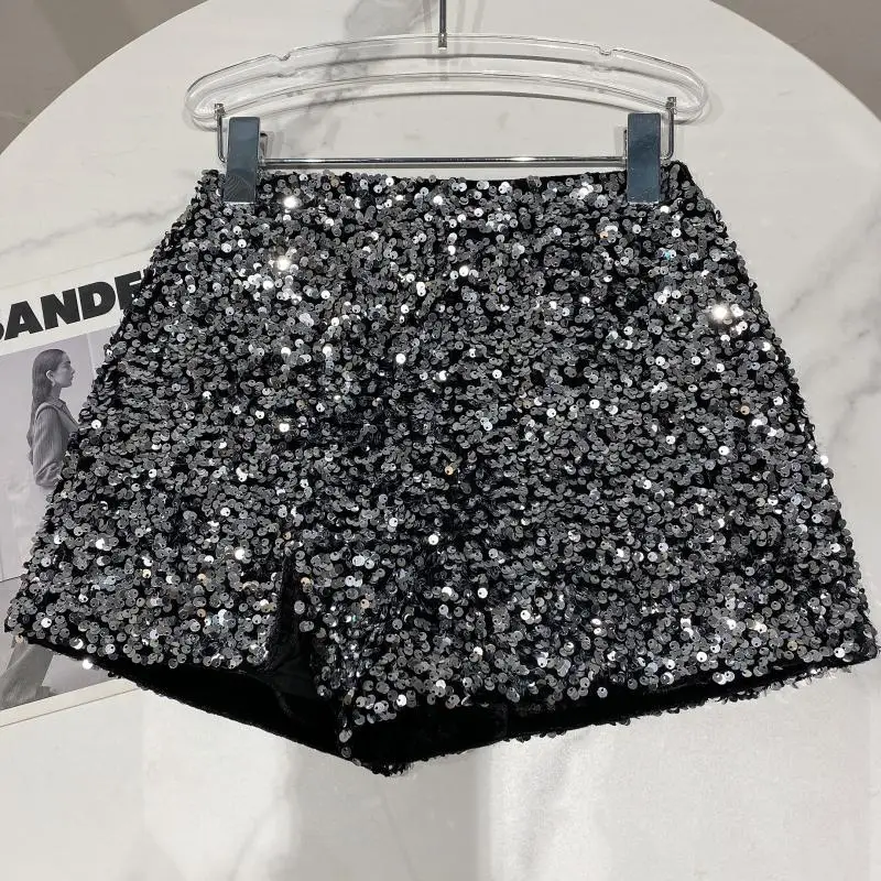2023 Fashion New Full Sequins Shining Heavy Zipper Nightclub Ladies Three-point Shorts Hot Pants Women Sexy Harajuku Casual Y2k