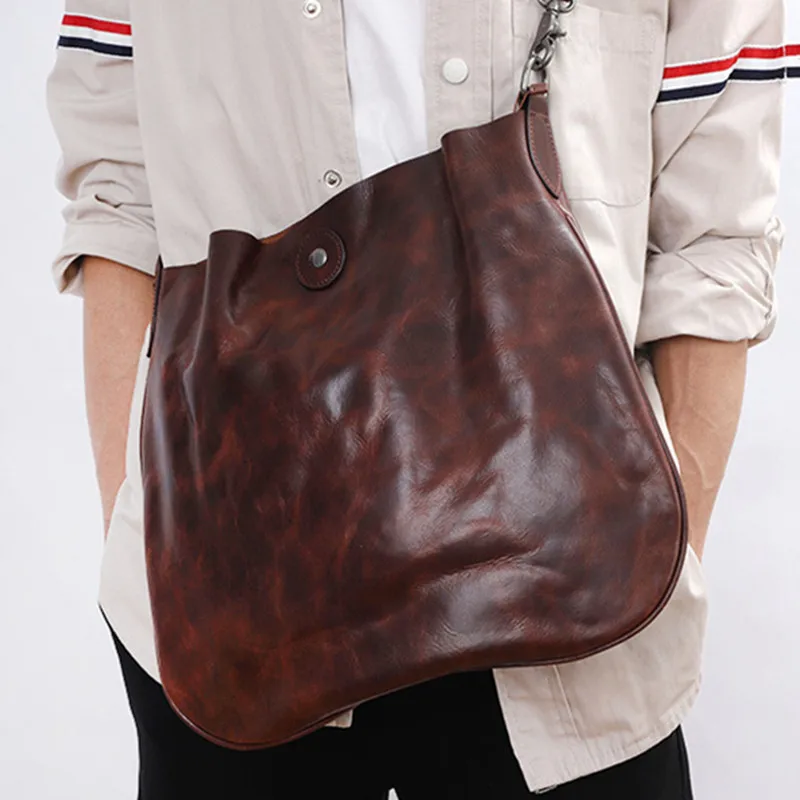 Vintage Genuine Leather Shoulder Bag For Men High-Capacity Strap Men's Messenger Bags Male Luxury Crossbody Bag