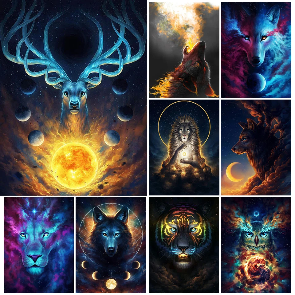 

5D DIY Diamond Painting Fantasy Animal Wolf Tiger Owl Cross stitch Full Round Diamond Embroidery Mosaic diamond painting kit