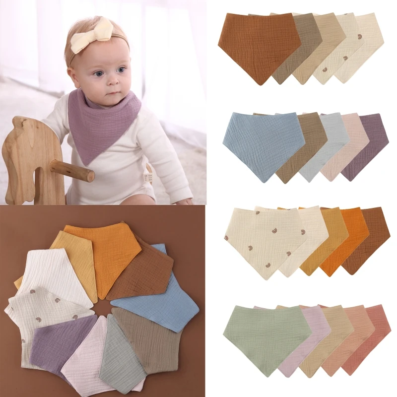 

5pcs Baby Infant Cotton Bib Newborn Solid Color Triangle Scarf Feeding Saliva Towel Bandana Burp Cloth Boys Girls Gifts