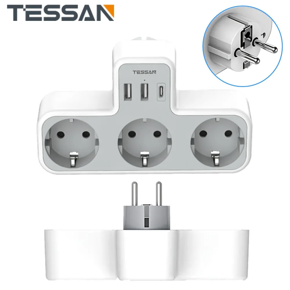 

Удлинитель настенный TESSAN с 3 розетками и 2 USB-портами для зарядки