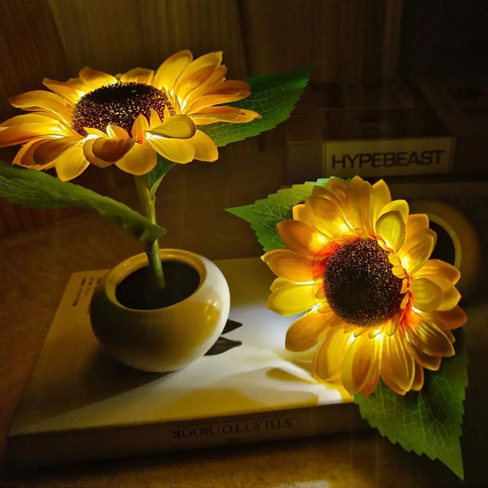 

Sunflower Rose Table Lamp LED Valentine Fairy Light USB Tulip Flower Rose Romantic Home Party Night Lighting Light Tree Gif O1D5