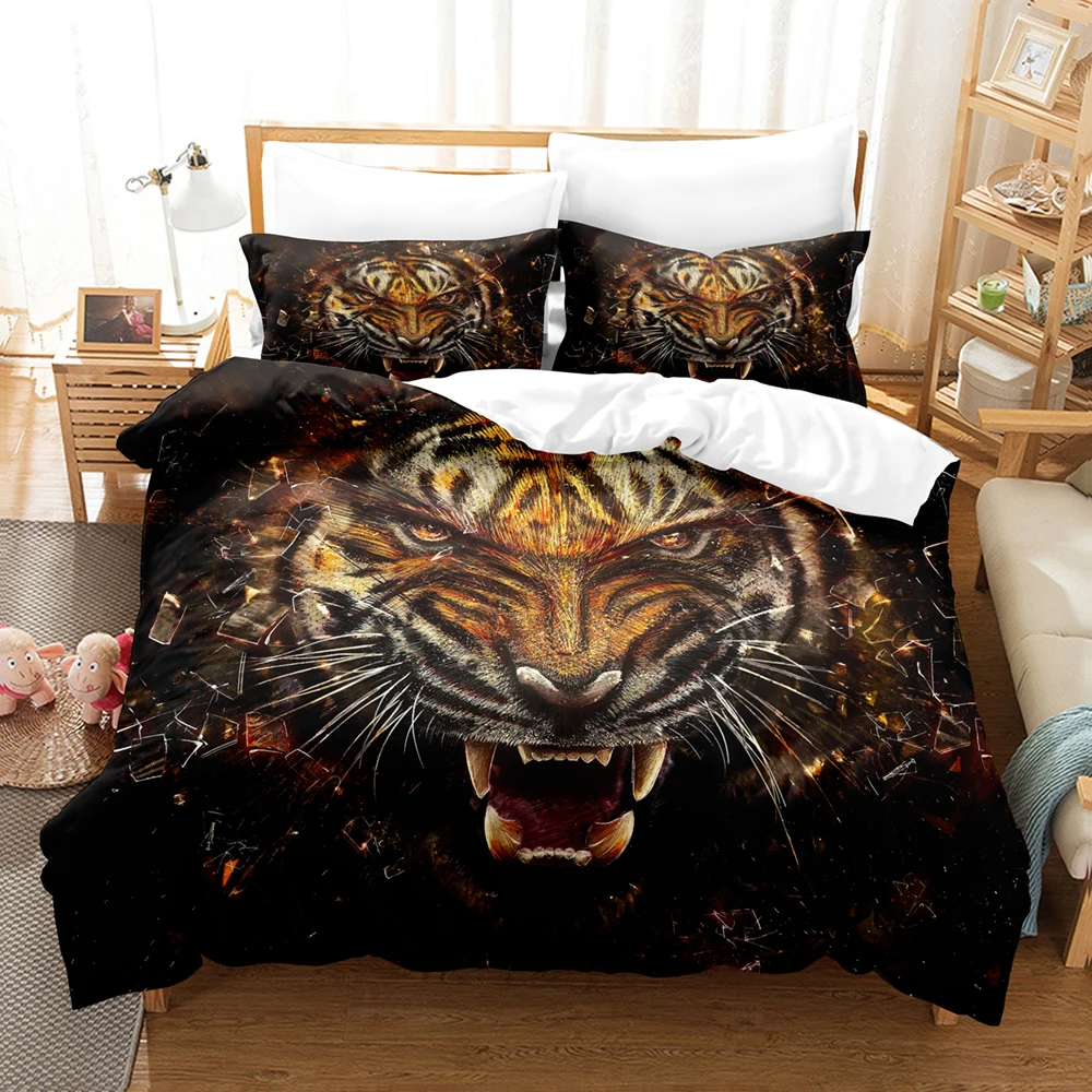 

Tiger pattern full size duvet set double bed, soft microfiber bedding set for kids boys and girls, 1* duvet cover, 2* pillowcase