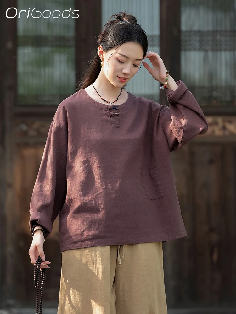 Оригинальная Женская ткань рами топ на весну и осень винтажная одежда в