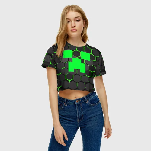 Фото Женская футболка Crop-top 3D  MINECRAFT CREEPER | КРИПЕР №3