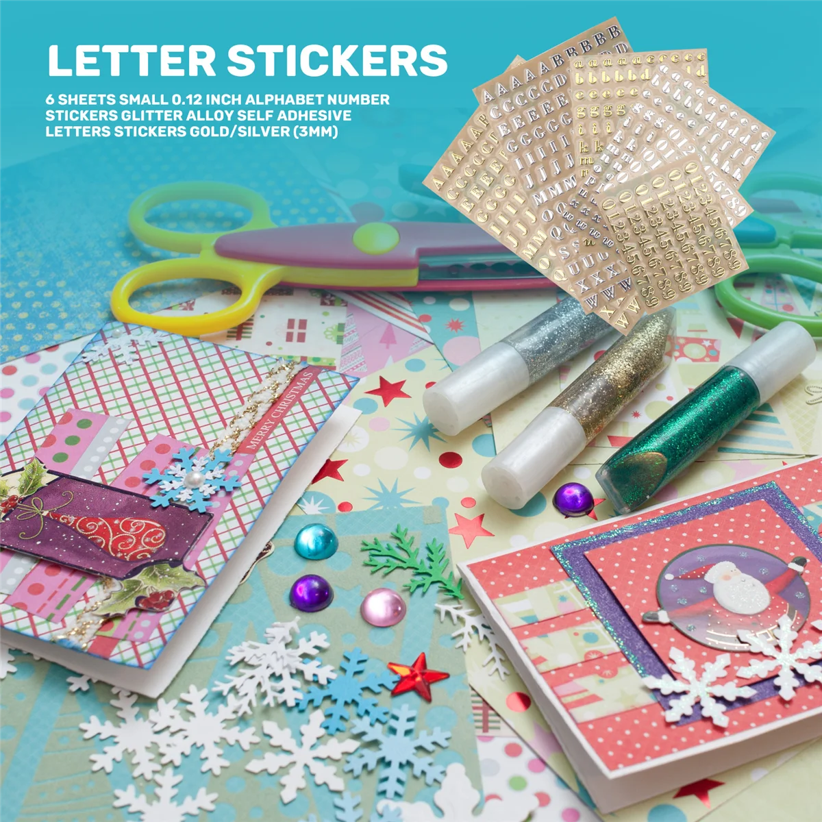 6 листов маленьких 0 12-дюймовых наклеек с буквами алфавита блестящие