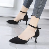 fashion solid color high heels womens 2022 summer new girl net red sexy one word buckle casual comfortable shoes women