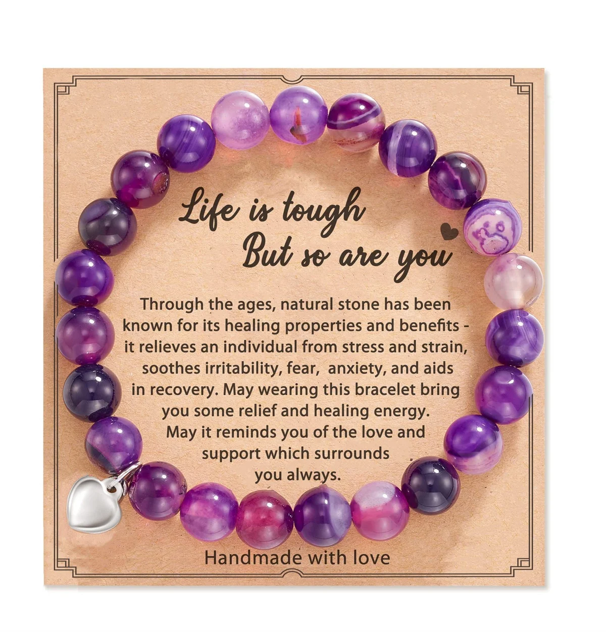 Inspirational Gifts for Women Get Well Soon Gifts 8mm Natural Stone Bracelets Crystal Stone Gifts for Women Sister Girlfriend