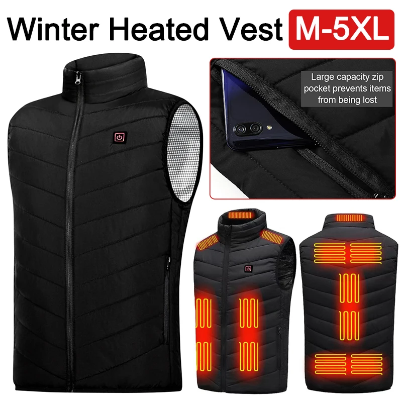 

13 Places Areas Thermal Waistcoat Warm USB Winter Heated Jacket Washable Electric Heated Vest Oversized 5XL for Outdoor Hunting