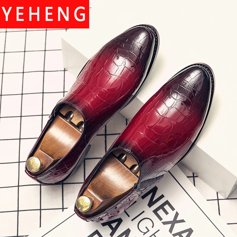 Брендовые мужские классические туфли с острым носком слипоны лакированная кожа