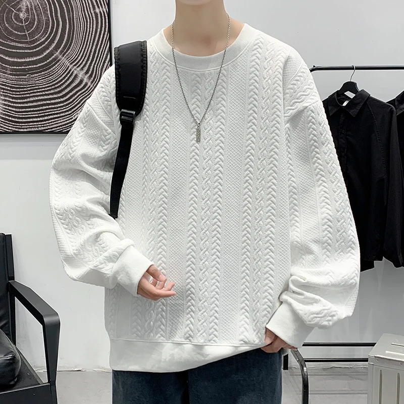 

2023 Spring Autumn New Men's TShirt Fashion Jacquard Tops Casual Loose O Neck Solid Pullover Tees Men Hip Hop T Shirt Streetwear