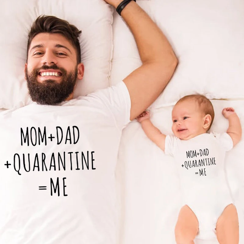 

Mom Dad Quaranting Me Family Matching Outfits Father and Son Clothes 2021 Father Days Print Fashion Tshirts Little Girls Tee