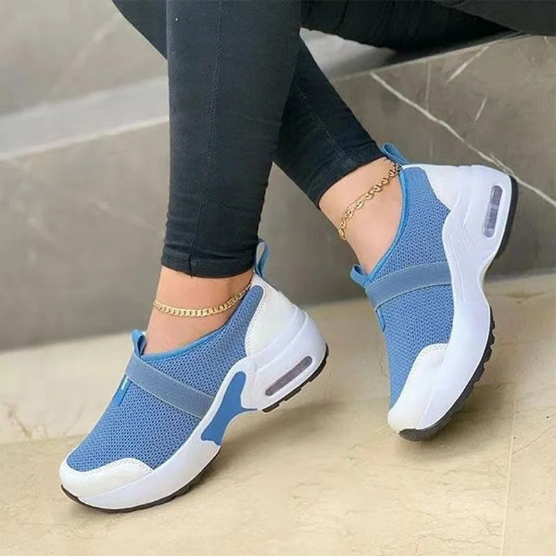 2022 New Mesh Breathable Women's Shoes Elastic Fashion Sneakers Mixed Colors Slip-On Plus Size 43 Flats Platform Shoes for Woman