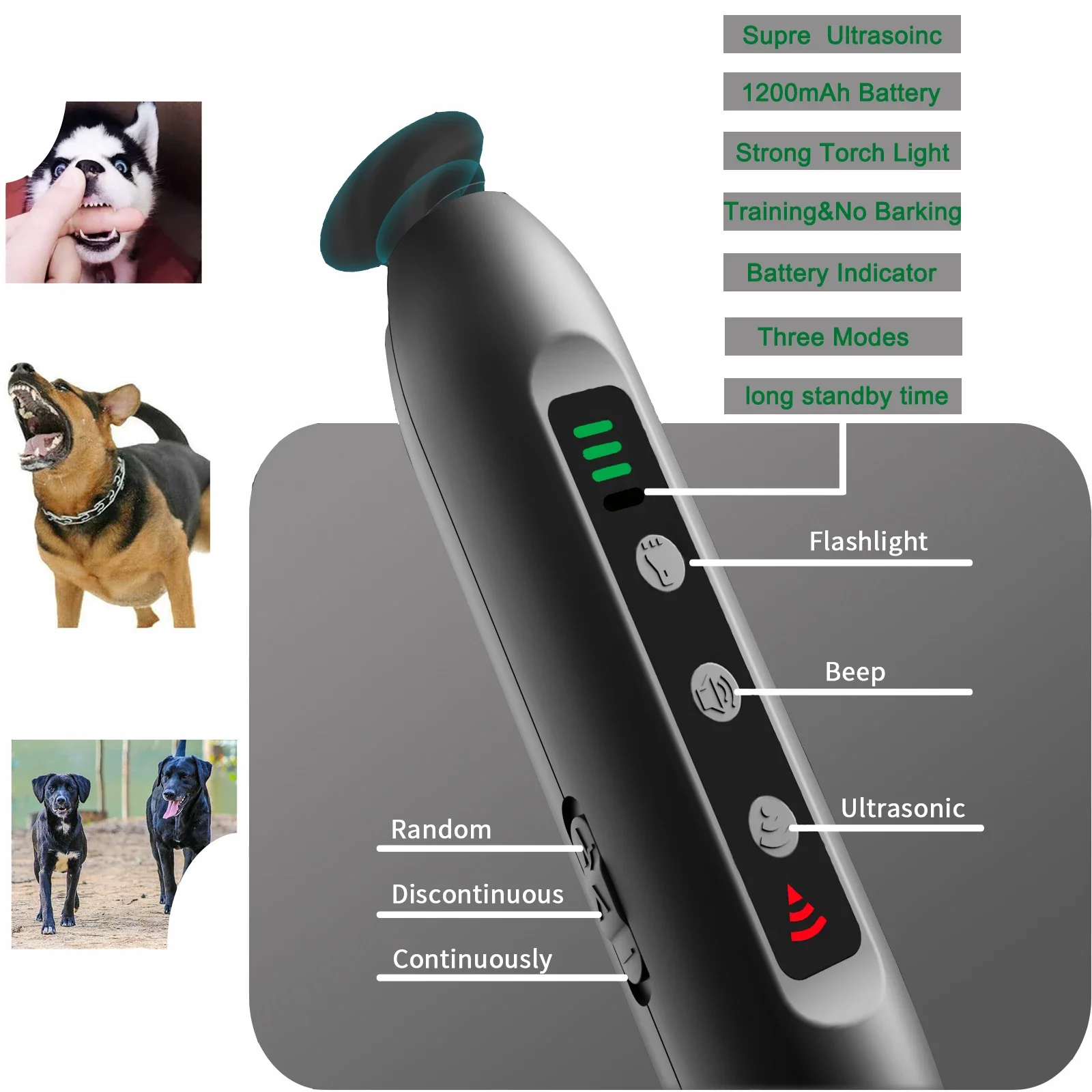 

Super Strong Pet Dog Ultrasonic Repeller with LED Safety Training Device Handheld Control Trainer Dog Anti-Barking Repeller